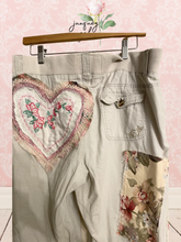 Load image into Gallery viewer, romantic khaki LOVE heart lightweight capri flared Size 10 Large
