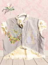 Load image into Gallery viewer, Calico Yellow Kitty Gray Check Vintage Handkerchief Hankie Upcycled Menswear Blouse Sleeveless Vest
