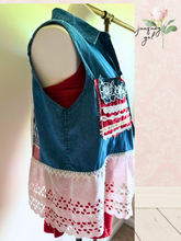 Load image into Gallery viewer, Levi's Denim Shirt Vest Vintage Lace Flag Upcycle
