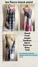 Load image into Gallery viewer, Les Fleurs French Script Black &amp; Pink Floral Vintage Barkcloth Apron - Smock
