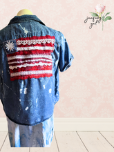 Load image into Gallery viewer, Urban Boho Distressed American Flag Lightweight Denim - Bleach Dyed Flag 4th of July - Size Small
