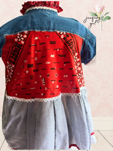 Load image into Gallery viewer, McCoy Truck Stop Bandana Upcycle Denim Shirt 4th of July - Size Small
