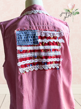 Load image into Gallery viewer, Red Check Cotton Upcycle 4th of July Patriotic - Size Large
