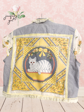 Load image into Gallery viewer, Calico Yellow Kitty Gray Check Vintage Handkerchief Hankie Upcycled Menswear Blouse Sleeveless Vest
