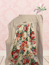 Load image into Gallery viewer, Vintage Drapery Rose Boutique Khaki Ticking Stripe Upcycled Menswear Shirt Oversized sleeveless
