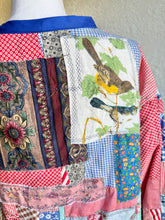 Load image into Gallery viewer, Royal Blue Bow Crazy Quilt Feed Garden Seed Sack Barn Coat Jacket - Fits up to Large
