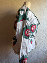 Load image into Gallery viewer, Hand Stitched Hearts &amp; Floral Applique Short Wrap Quilt Jacket - Fits Oversized Plus to 5X
