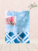 Load image into Gallery viewer, upcycled hand dyed linen skirt with bright vintage textiles asymmetric hemline fits to 1X
