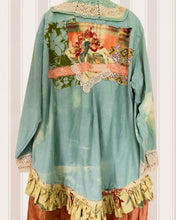 Load image into Gallery viewer, aqua &amp; rusty rose gold bleached oversized oxford cloth Gypsy Duster
