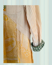 Load image into Gallery viewer, farm girl yellow ticking stripe poultry feed sack oversized duster
