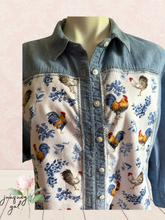 Load image into Gallery viewer, Vintage Roosters Chambray Upcycle Shirt - Size XL
