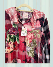 Load image into Gallery viewer, Horse &amp; Girl Needlepoint - upcycled oversized flannel Duster Shirt
