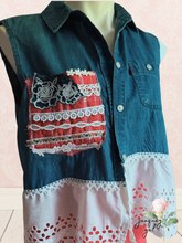 Load image into Gallery viewer, Levi's Denim Shirt Vest Vintage Lace Flag Upcycle
