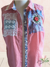 Load image into Gallery viewer, Red Check Cotton Upcycle 4th of July Patriotic - Size Large
