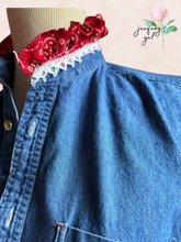 Load image into Gallery viewer, McCoy Truck Stop Bandana Upcycle Denim Shirt 4th of July - Size Small
