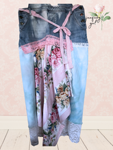 Load image into Gallery viewer, Denim Overall Dress Asymmetric Hemline long sweeping lace
