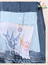 Load image into Gallery viewer, Denim Overall Dress Asymmetric Hemline long sweeping lace
