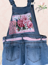 Load image into Gallery viewer, Denim Overall Dress Asymmetric Hemline long sweeping lace
