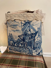 Load image into Gallery viewer, Delft Blue Holland Vintage Needlepoint Tote Flea Market Book Bag
