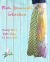 Load image into Gallery viewer, Sunshine, pink &amp; green skirt bright summer with bright vintage sheets textiles asymmetric hemline fits to XS to small
