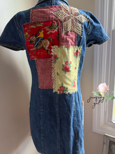 Load image into Gallery viewer, Farm Girl Vintage Cowboy Gap Dress Roosters &amp; Crochet Roses Upcycle - Size Small
