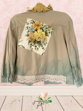Load image into Gallery viewer, Dip Dyed Khaki Jacket Vintage Grass Green Floral Textiles
