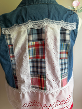 Load image into Gallery viewer, Levi's Denim Shirt Vest Vintage Lace Flag Upcycle
