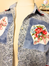 Load image into Gallery viewer, Paisley Vintage Tablecloth Flag Upcycle Shirt 4th of July - Fits to Plus

