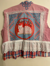 Load image into Gallery viewer, Pink Kitty Oxford cloth Upcycled Menswear Blouse Shirt
