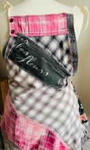 Load image into Gallery viewer, Les Fleurs French Script Black &amp; Pink Floral Vintage Barkcloth Apron - Smock
