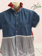 Load image into Gallery viewer, McCoy Truck Stop Bandana Upcycle Denim Shirt 4th of July - Size Small
