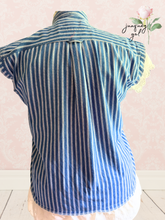 Load image into Gallery viewer, Vintage Tablecloth Poppy Bouquet &amp; Ribbon Oversized Bleached Denim Vest Upcycled 4th of July - Fits to Plus
