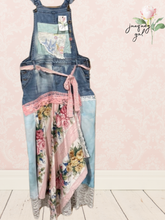 Load image into Gallery viewer, Denim Overall Dress Asymmetric Hemline long sweeping lace
