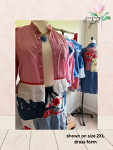 Load image into Gallery viewer, Red &amp; White Pinstripe Oxford Cloth Men's Upcycle American Flag Shirt 4th of July - Fits to plus
