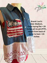 Load image into Gallery viewer, Levi's Denim Shirt Vest Vintage Lace Flag Upcycle
