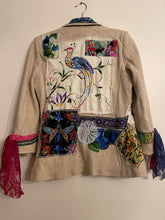 Load image into Gallery viewer, Upcycled Vintage Peacock Needlepoint Patchwork Tweed Blazer Jacket Ralph Lauren

