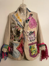 Load image into Gallery viewer, Upcycled Vintage Peacock Needlepoint Patchwork Tweed Blazer Jacket Ralph Lauren

