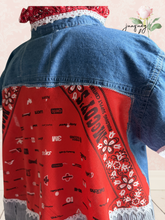 Load image into Gallery viewer, McCoy Truck Stop Bandana Upcycle Denim Shirt 4th of July - Size Small
