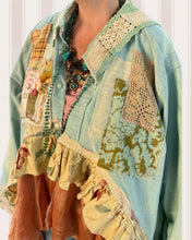 Load image into Gallery viewer, aqua &amp; rusty rose gold bleached oversized oxford cloth Gypsy Duster
