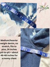 Load image into Gallery viewer, Bleached Denim Vintage Ribbon &amp; Ruffles Flag Upcycled Shirt 4th of July - Fits to Plus
