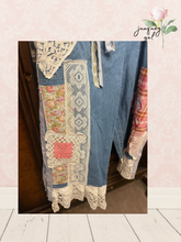 Load image into Gallery viewer, drawstring waist vintage patchwork lightweight denim capri jeans Curvy Plus Upcycled 3X
