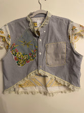 Load image into Gallery viewer, Calico Yellow Kitty Gray Check Vintage Handkerchief Hankie Upcycled Menswear Blouse Sleeveless Vest
