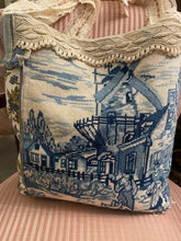 Load image into Gallery viewer, Delft Blue Holland Vintage Needlepoint Tote Flea Market Book Bag
