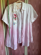 Load image into Gallery viewer, Hand dyed pink ombré linen blouse with handkerchief vintage floral *Fits Up to Plus*
