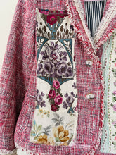 Load image into Gallery viewer, Upcycled Vintage Rose Bouquet &amp; Pink Quilt Square Bouclé Tweed Jacket Size 2
