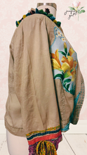 Load image into Gallery viewer, Khaki Upcycled Bobo Fringe Colorful Patchwork Jacket Lane Bryant PLUS CURVY
