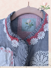 Load image into Gallery viewer, Preppy pink &amp; blue candy stripe Pinstripe upcycled Blouse Size Small
