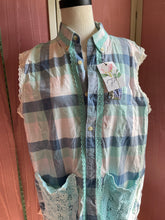 Load image into Gallery viewer, aqua plaid &amp; calico florals - oversized shirt | duster *Fits Up to Medium*
