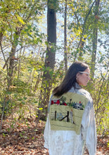 Load image into Gallery viewer, Bucolic Barn Scene Needlepoint Distressed - Shacket Jacket Shirt
