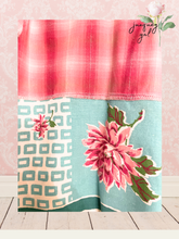 Load image into Gallery viewer, Bright Pink Cotton Plaid Metallic Thead Upcycled Aqua MCM Vintage Tablecloth Shirt
